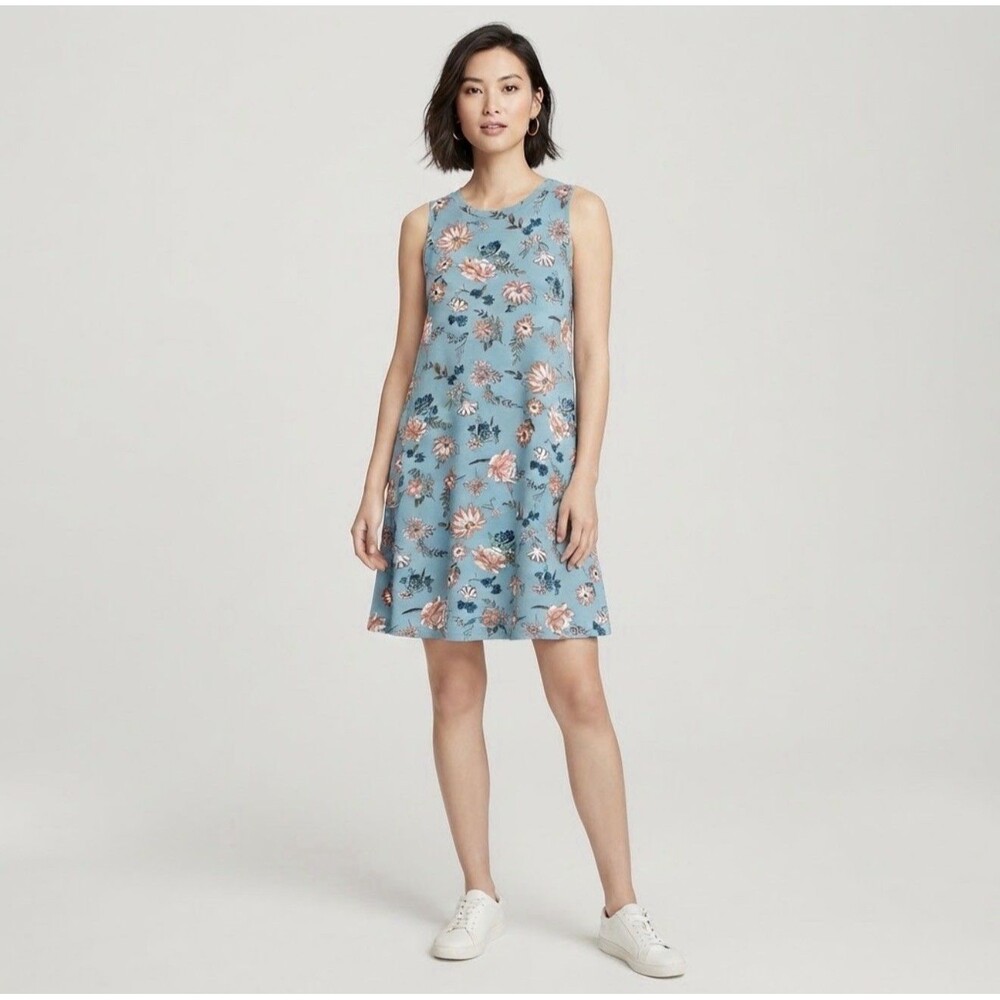 NWT Loft Ann Taylor Light Blue Floral Tank Dress Women’s Size Medium NEW $59.99